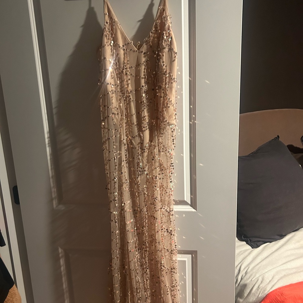 NWT Morning Mist sequin Evening dress sheer pink